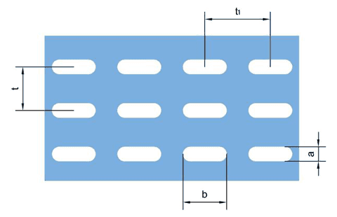 Parameter diagram of straight slot hole perforated metal with the round on both ends.