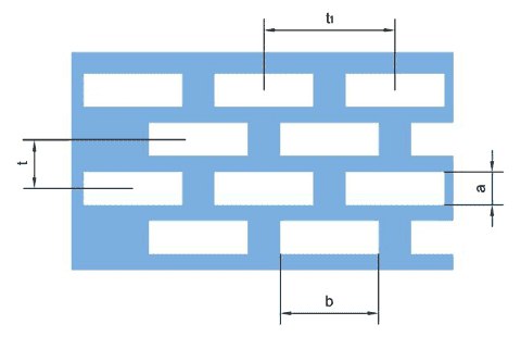 Parameter diagram of staggered slot hole perforated metal with the square on both ends.